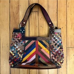 Amerileather Multicolor Boho Patchwork Woven Shoulder Bag